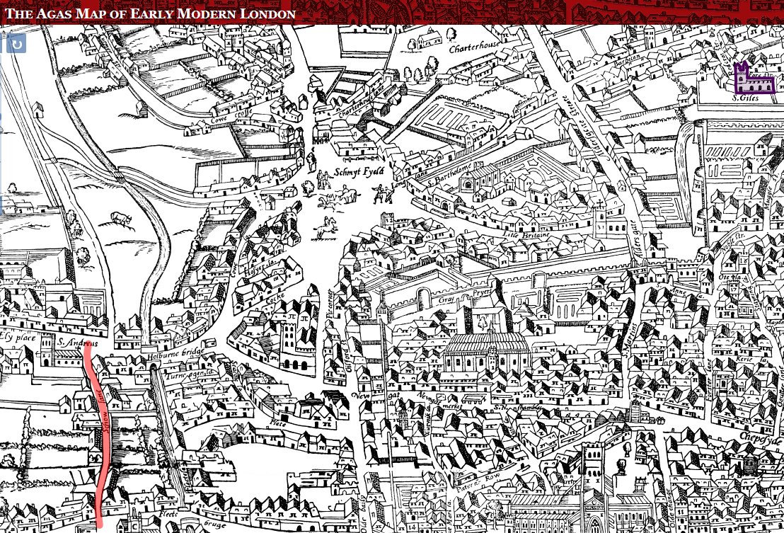 Shoe Lane to St. Giles from the Agas Map