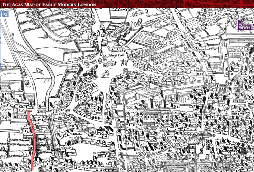 Shoe Lane to St. Giles from the Agas Map